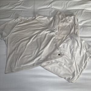 Danskin Womens L Cream Velvet Lounge Pajama Short Sleeve Top & Pant Bottoms SOFT